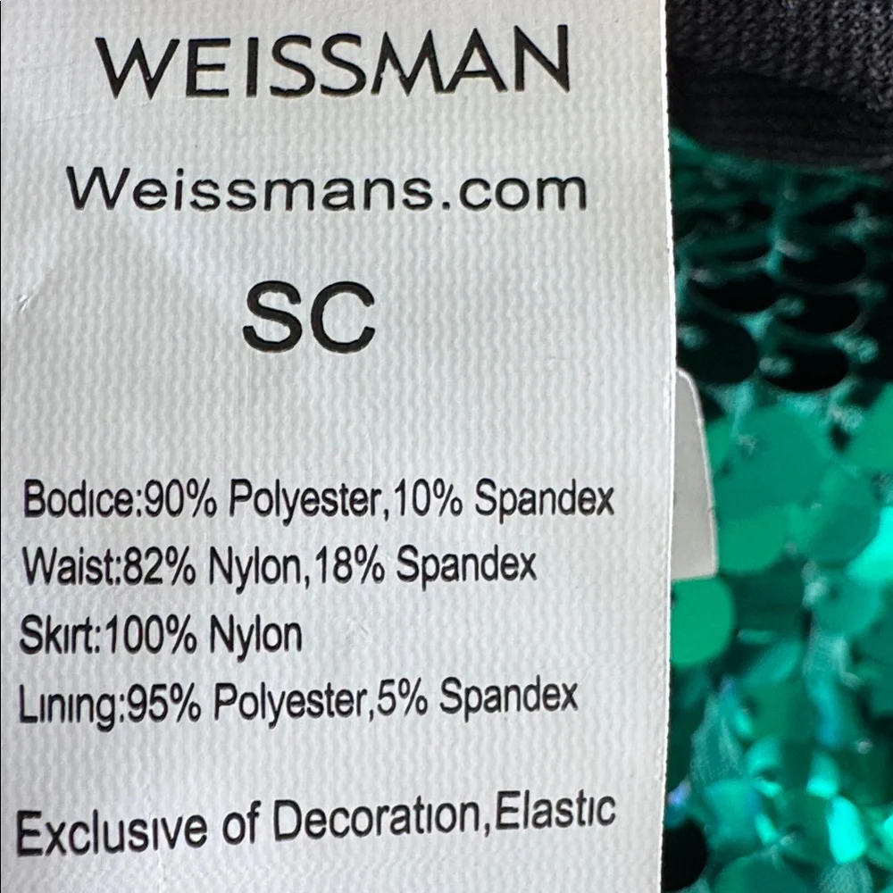 Weissman teal dance costume sequin bodice and a multi-layered tulle poof skirt